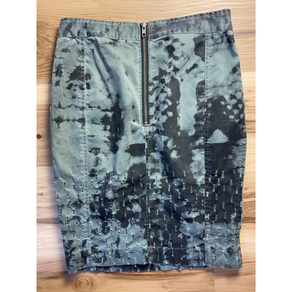 Tie Dye Acid Wash Distressed Denim Pencil Skirt Teal Black Grunge Punk Size M - Picture 2 of 6